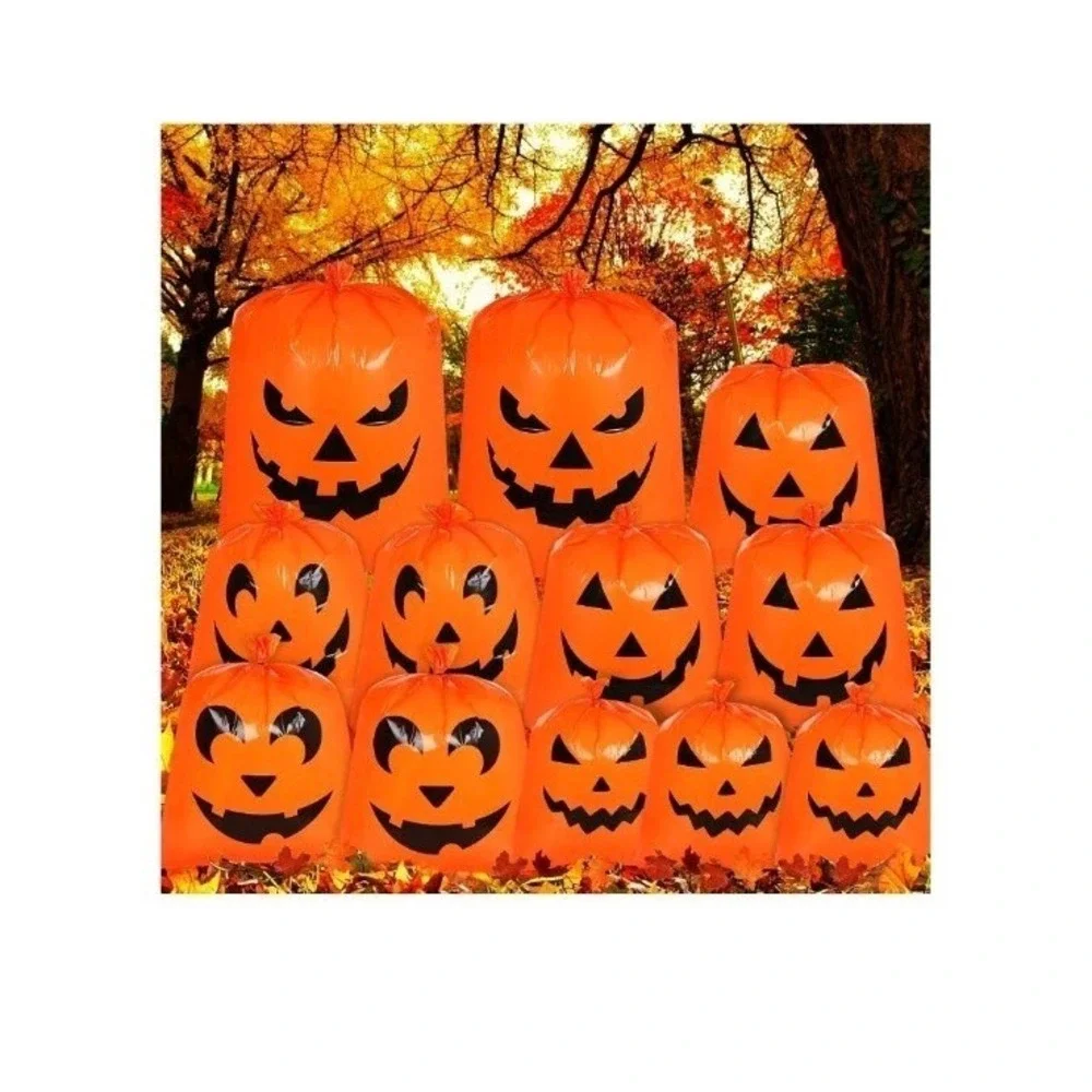 12Pcs Halloween Pumpkin Lawn Bags Decorations Leaf Bags 5 Designs